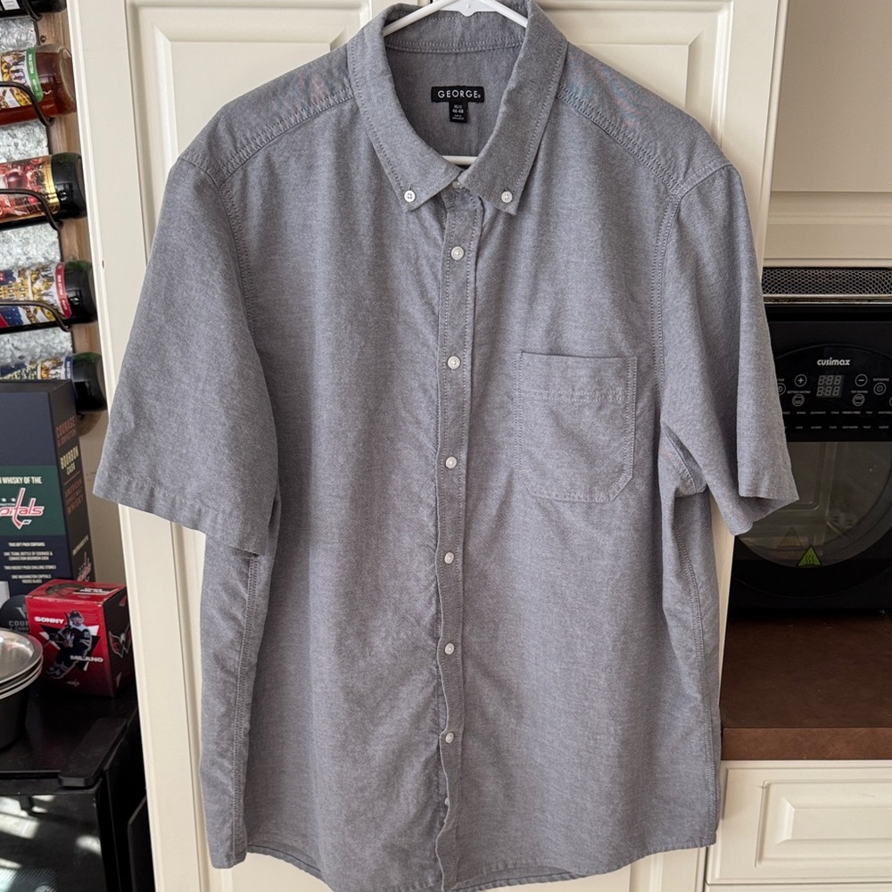 George Men's Casual Gray Button Down Shirt Sleeve Shirt, XL